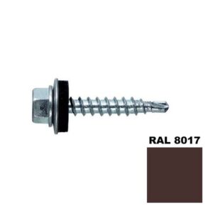 Șurub autoforant STARKFIX, cu cap hexagonal și șaibă EPDM, pentru metal, 4,8×25, RAL8017, 250buc