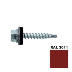 Șurub autoforant STARKFIX, cu cap hexagonal și șaibă EPDM, pentru metal, 4,8×25, RAL3011, 250buc
