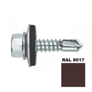 Șurub autoforant STARKFIX, cu cap hexagonal și șaibă EPDM, pentru metal, 4,8×19, RAL8017, 250buc