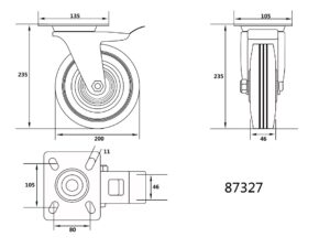 Roată Rotativă cu Cauciuc Negru și Frână de 200MM