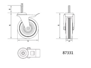 Roata Mobila pe Filet cu Opritor 75MM