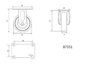 Roată FIXĂ 50x16x72mm, 20KG