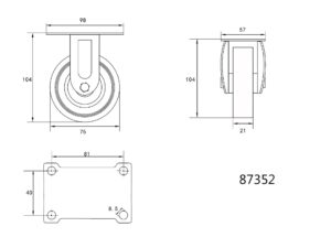 Roată FIXĂ 75x21x104mm, 30KG