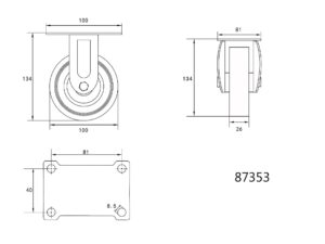 Roată FIXĂ ​​cu Cauciuc Gri, 100MM