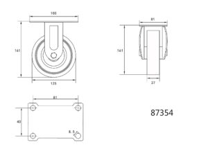 Roată FIXĂ ​​cu Cauciuc Gri, 125MM