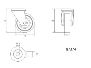 Roată Pivotantă de 125MM cu Cauciuc GRI și Gaură de Fixare