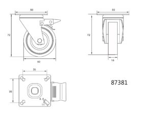 Roată Pivotantă cu Frână 50x16x72mm