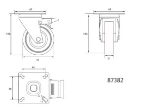 Roată Pivotantă cu Frână 75x21x104mm