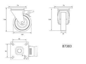 Roată Pivotantă de 100MM cu Cauciuc GRI și Frână