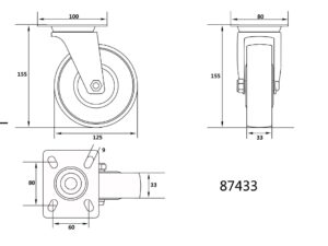Roată Pivotantă din Plastic 125x45x30mm