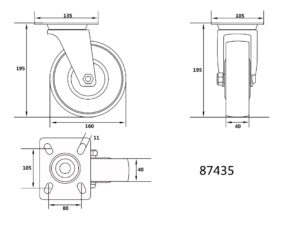 Roată Pivotantă Cauciucata Cărucior 160MM