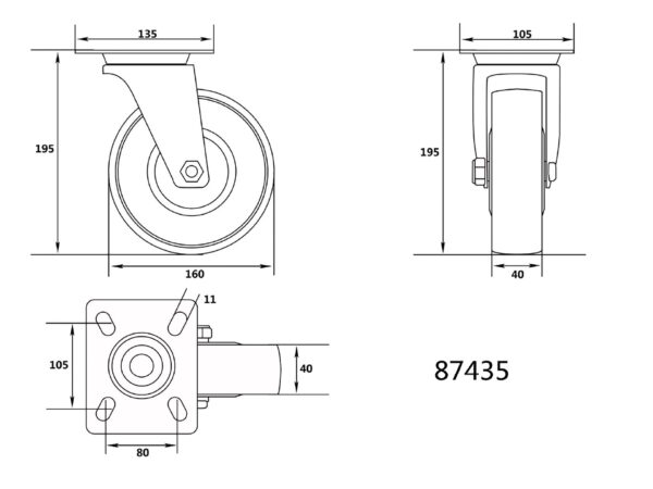 Roată Pivotantă Cauciucata Cărucior 160MM