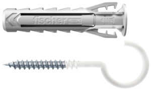 Diblul de expansiune fischer SX Plus 10 x 50 RH cu cârlig rotund, acoperit cu nylon.