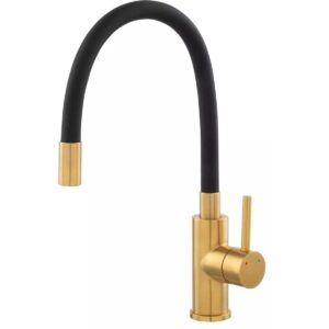 FERRO BATERIE BUCATARIE CU PIPA FLEXIBILA NEAGRA ZUMBA INOX AURIU