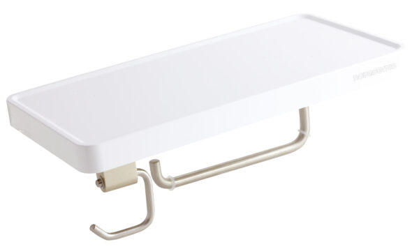 FERRO ETAJERA CU PORTHARTIE SI AGATATOARE YACORE – ALB/INOX